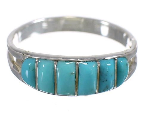 Southwest Turquoise Inlay And Silver Ring Size 8-1/4 YX68821